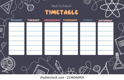 Sample timetable for elementary school. Schoolboy weekly planner template.