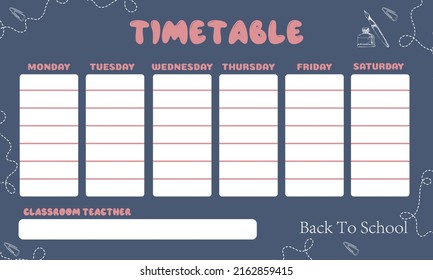 Sample timetable for elementary school. Schoolboy weekly planner template.Boys template.