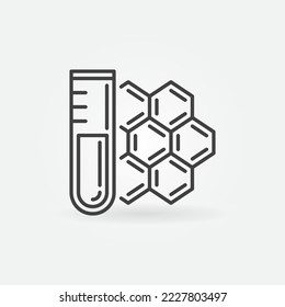 Ejemplo Tubo y símbolo de contorno de concepto molécula - Fórmula química con símbolo lineal del vector del tubo de ensayo