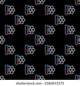Sample Tube and Molecule concept outline seamless pattern - Chemical Formula with test tube vector linear background