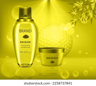 Sample vector illustration of cosmetic packaging and background for advertising purposes.