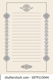 Sample of a vintage paper sheet with antique patterns Retro frame