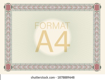 Sample of a vintage symmetrical frame with curls and guilloche mesh. A4 format. EPS10