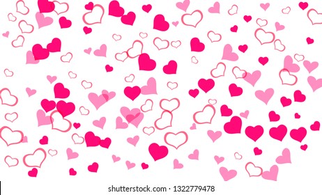 A sample of wallpaper design, textiles, packaging, printing, holiday invitation for birthday. Red hearts of confetti are flying. Happy background. Red on White background Vector.