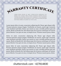 Sample Warranty. Artistry design. With complex linear background. Border, frame. 