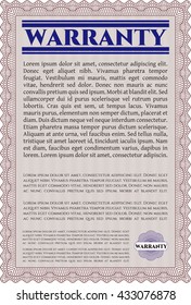 Sample Warranty. Artistry design. With linear background. Border, frame. 