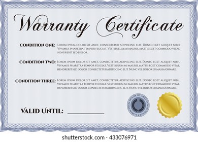 Sample Warranty. Artistry design. With linear background. Border, frame. 