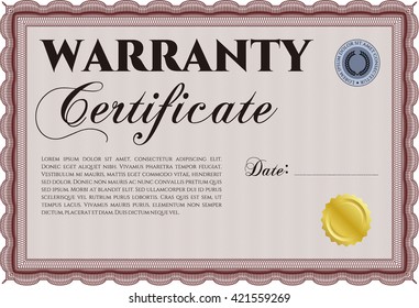 Sample Warranty. Beauty design. Border, frame. With linear background. 