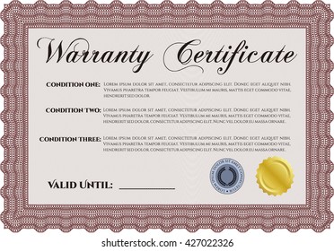 Garantía de ejemplo. Borde, marco. Con fondo lineal. Diseño de belleza. 