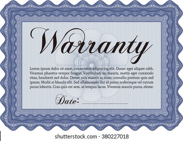 Sample Warranty certificate. Artistry design. Vector illustration. With complex linear background. 