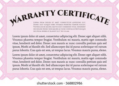 Sample Warranty certificate. With background. Complex design. Retro design. 