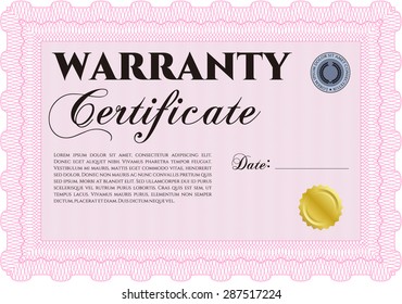 Sample Warranty certificate. With background. Retro design. With sample text. 