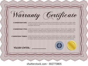Ejemplo de certificado de garantía. Con fondo. Muy Detallado. Diseño complejo. 