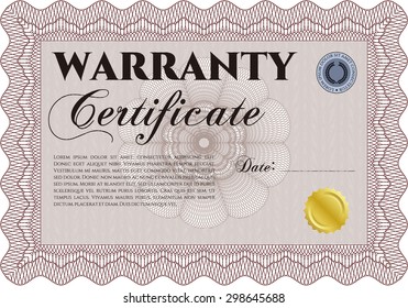 Sample Warranty certificate. With complex background. Complex border design. Very Customizable. 