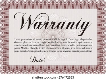 Sample Warranty certificate. Complex design. It includes background. Very Detailed. 