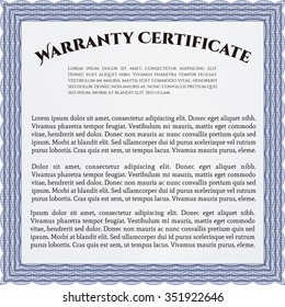 Sample Warranty certificate. Complex design. Retro design. With background. 
