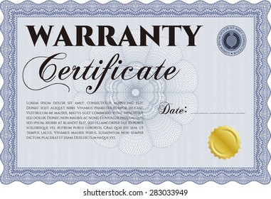 Sample Warranty certificate. Complex frame. Retro design. With sample text. 