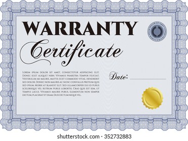 Ejemplo de certificado de garantía. Marco complejo. Estilo perfecto. Con un fondo complejo. 