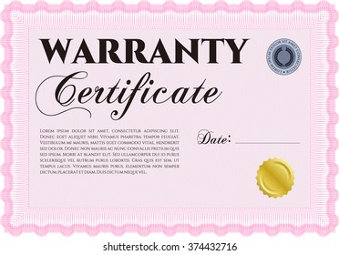 Sample Warranty certificate. With complex linear background. Vector illustration. Excellent complex design. 