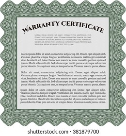 Sample Warranty certificate. With complex linear background. Vector illustration. Excellent complex design. 