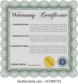 Sample Warranty certificate. With complex linear background. Vector illustration. Excellent complex design. 