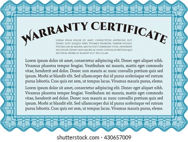 Sample Warranty certificate. With complex linear background. Excellent complex design. Vector illustration. 