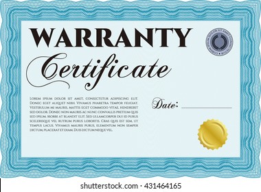 Sample Warranty certificate. With complex linear background. Artistry design. Vector illustration. 