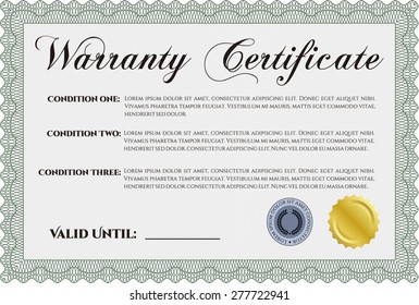 Sample Warranty certificate. Easy to print. Perfect style. Complex border. 