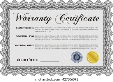 Sample Warranty certificate. Excellent complex design. With complex linear background. Vector illustration. 