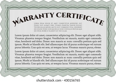 Sample Warranty certificate. Excellent complex design. Vector illustration. With complex linear background. 