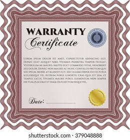 Ejemplo de certificado de garantía. Con patrón de guilloche y fondo. Excelente diseño complejo. Ilustración vectorial. 