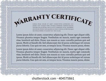 Sample Warranty certificate. With guilloche pattern and background. Vector illustration. Excellent complex design. 