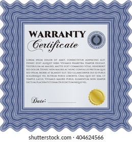 Sample Warranty certificate. With guilloche pattern and background. Excellent complex design. Vector illustration. 