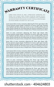 Sample Warranty certificate. With guilloche pattern and background. Excellent complex design. Vector illustration. 