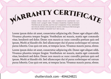 Sample Warranty certificate. With guilloche pattern and background. Excellent complex design. Vector illustration. 