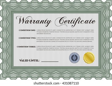 Sample Warranty certificate. With guilloche pattern and background. Excellent complex design. Vector illustration. 