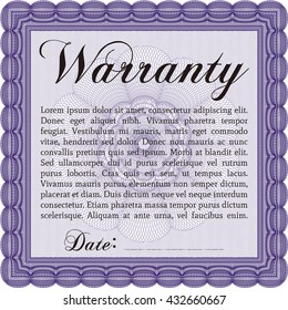 Sample Warranty certificate. With guilloche pattern and background. Excellent complex design. Vector illustration. 