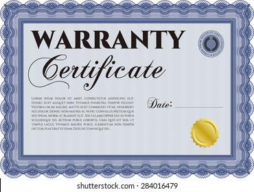 Sample Warranty certificate. Retro design. Complex frame design. With sample text. 