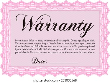 Sample Warranty certificate template. With background. Very Detailed. With sample text. 