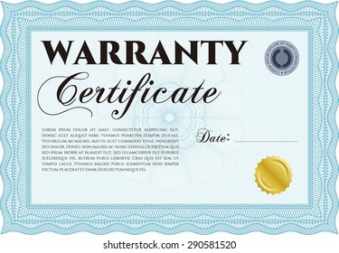 Sample Warranty certificate template. With background. Perfect style. Complex frame design. 
