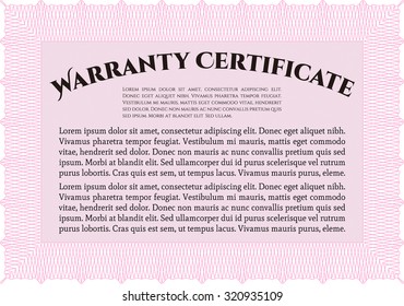 Sample Warranty certificate template. With background. Very Detailed. Complex border design. 