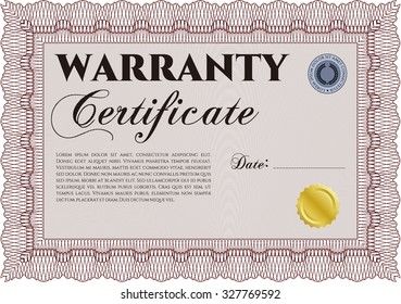 Sample Warranty certificate template. With background. Retro design. Complex frame design. 