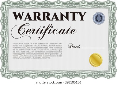 Sample Warranty certificate template. With background. Retro design. Complex frame design. 