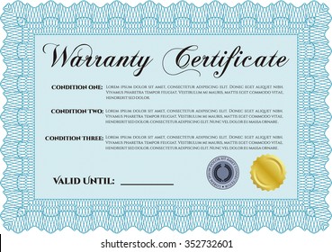 Modelo de certificado de garantía. Con fondo. Muy Detallado. Diseño de borde complejo. 