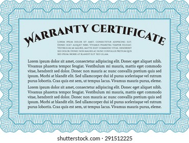 Sample Warranty certificate template. Complex border design. Retro design. With background. 