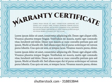 Modelo de certificado de garantía. Diseño complejo. Con fondo. Diseño retro. 