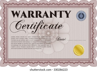 Sample Warranty certificate template. Complex frame. Very Detailed. With background. 