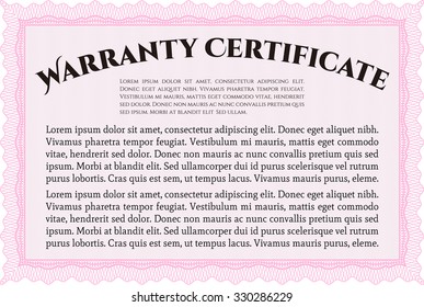 Sample Warranty certificate template. Easy to print. Perfect style. Complex frame design. 