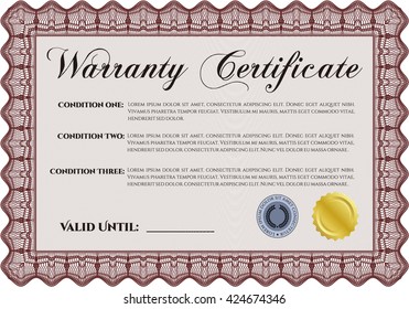 Modelo de certificado de garantía. Diseño elegante. Ilustración vectorial. Con patrón de guilloche. 