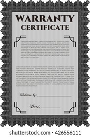 Sample Warranty certificate template. Elegant design. Vector illustration. With guilloche pattern. 